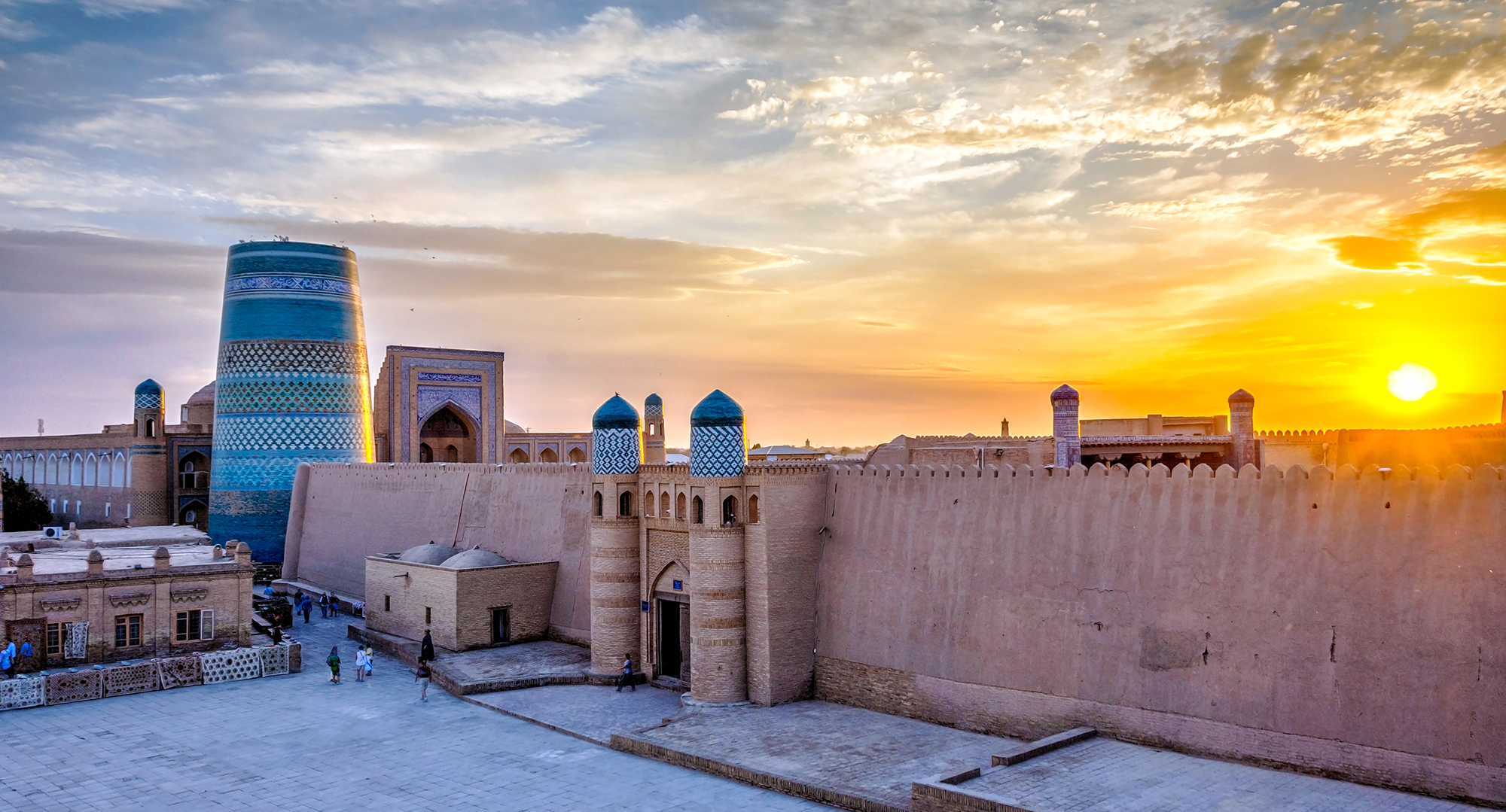 Old city wall and minaret, Khiva, Uzbekistan